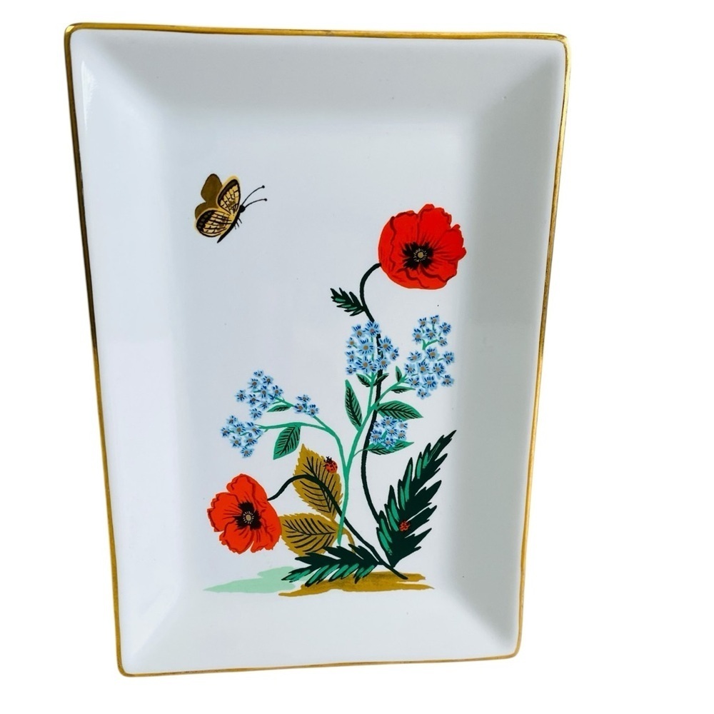 Riffle Paper Co. Poppy Botanical Catchall Tray W/Gold Trim